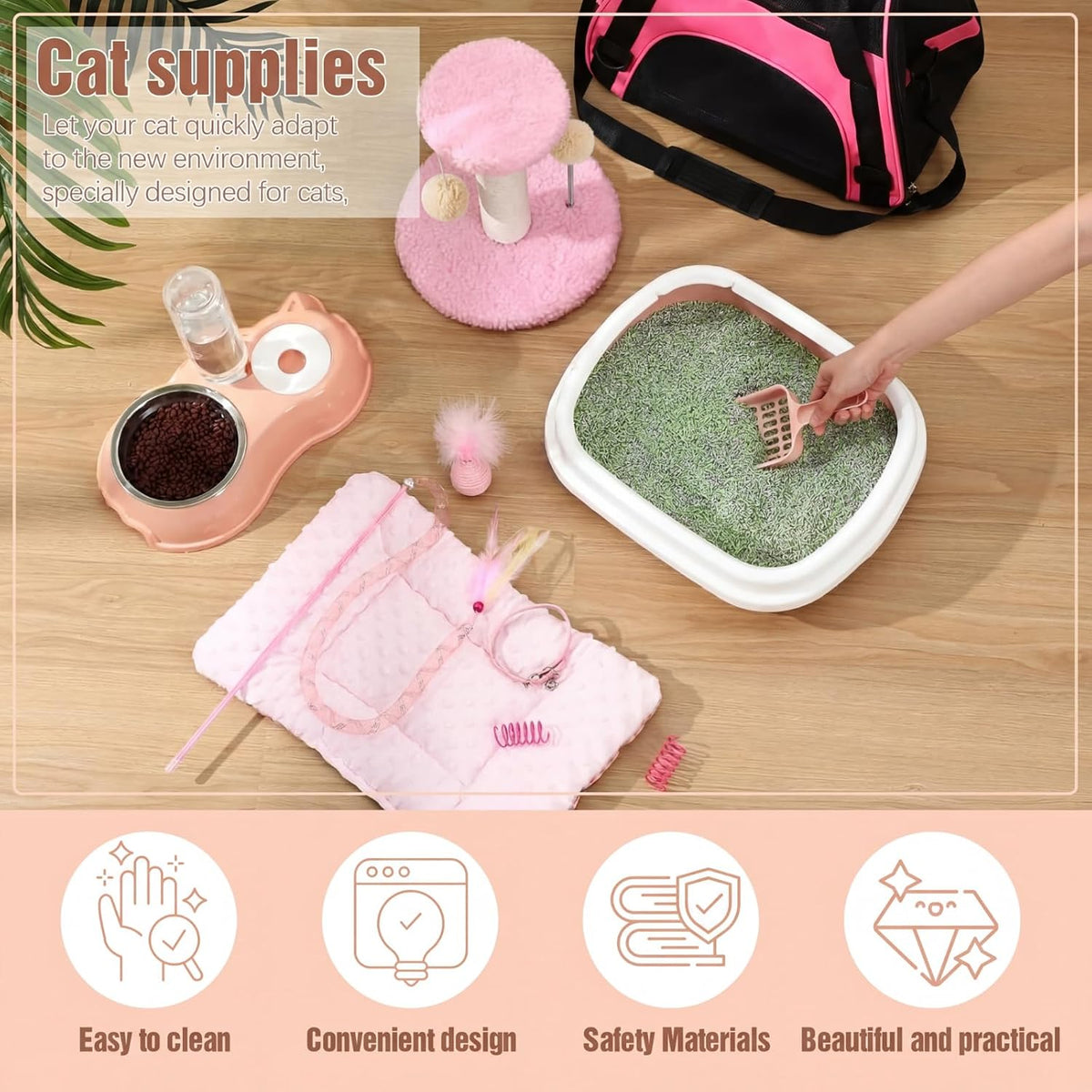 10 Pcs Kitten Starter Kit for Indoor, Classic, Medium, Pink