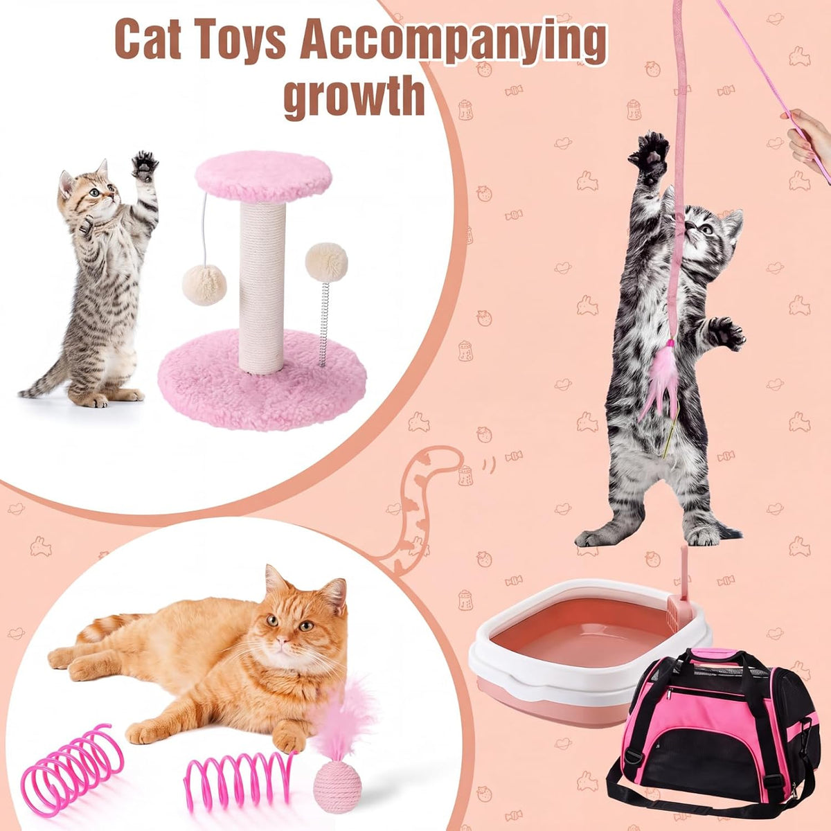 10 Pcs Kitten Starter Kit for Indoor, Classic, Medium, Pink