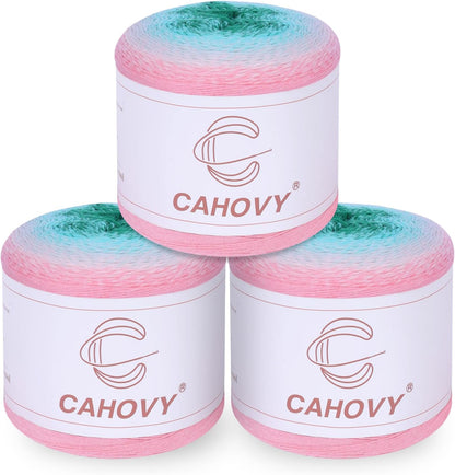 Yarn for Crocheting,60% Cotton 40% Acrylic Multi Color Gradient Cake line,Single roll7.76oz/220g 1080yd/990m,3 Pack.Pink&White&Green