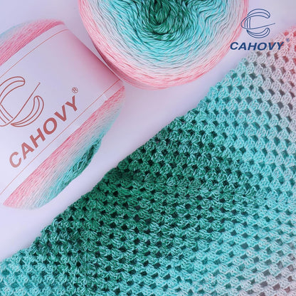 Yarn for Crocheting,60% Cotton 40% Acrylic Multi Color Gradient Cake line,Single roll7.76oz/220g 1080yd/990m,3 Pack.Pink&White&Green