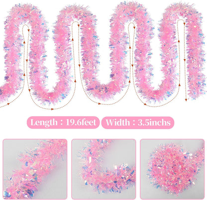 17 Ft Easter Christmas Tinsel Garland,Pink Glittering Decoration for Xmas Tree Party Wedding Supplies