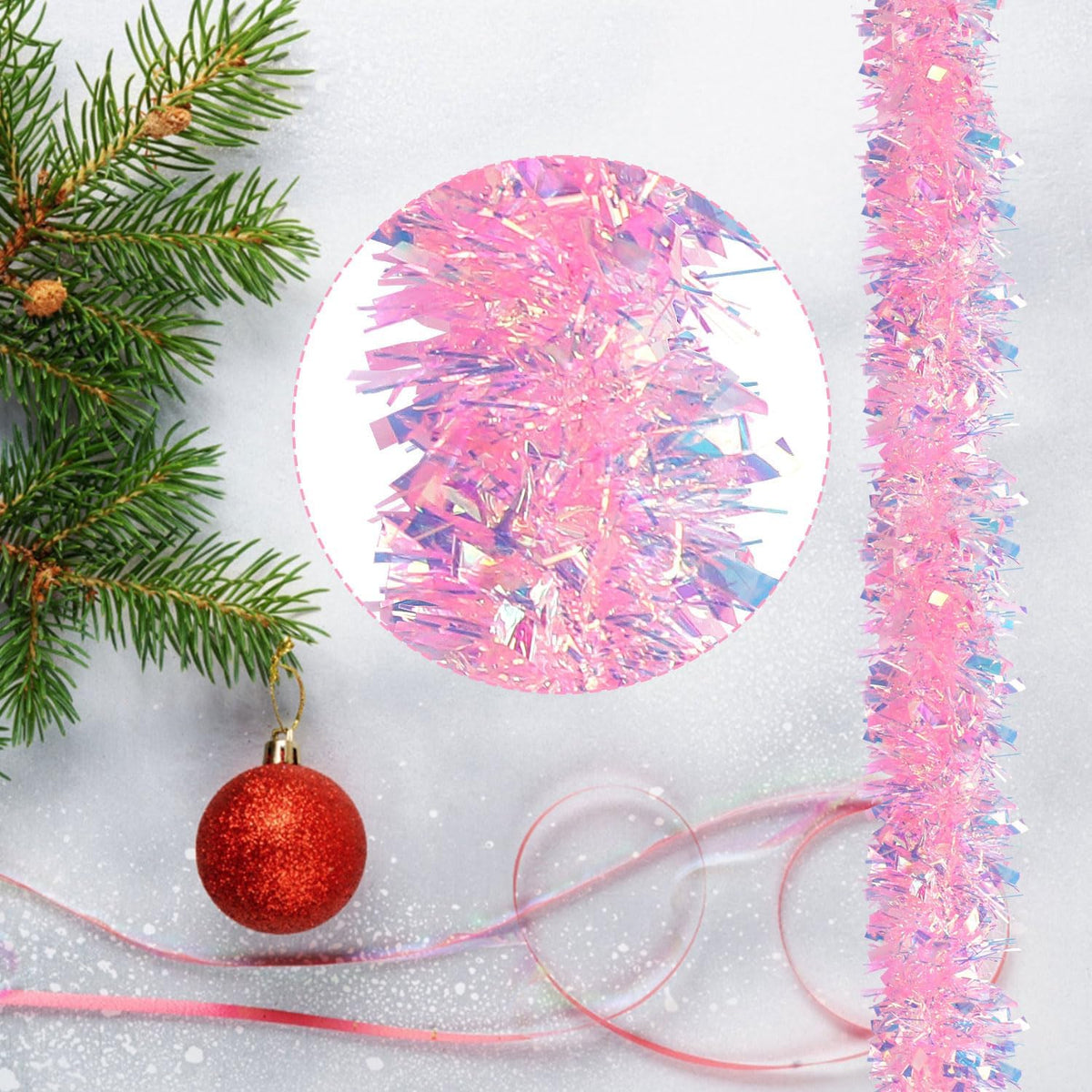17 Ft Easter Christmas Tinsel Garland,Pink Glittering Decoration for Xmas Tree Party Wedding Supplies