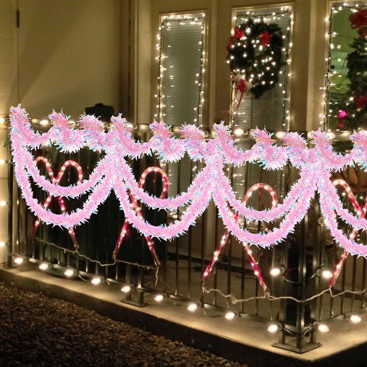 17 Ft Easter Christmas Tinsel Garland,Pink Glittering Decoration for Xmas Tree Party Wedding Supplies