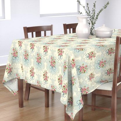 Pink Floral Tablecloth - Ladys Favourite - Victorian Spring Romantic Pastel Sateen Tablecloth_60" X104