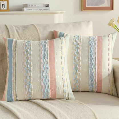 Pack of 2 Chenille Throw Pillow Covers 45 x 45 cm,Pink+Blue
