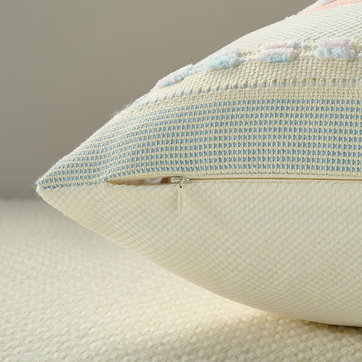 Pack of 2 Chenille Throw Pillow Covers 45 x 45 cm,Pink+Blue