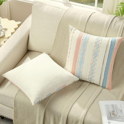 Pack of 2 Chenille Throw Pillow Covers 45 x 45 cm,Pink+Blue