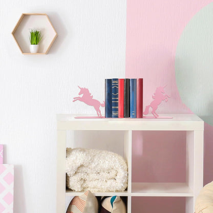 Unicorn Bookends for Kids - Pink Metal Bookshelf Decor, 8.27x1.18x5.98 Inch Children's Book Holders, Cute Unicorn Room Decor for Girls Bedrooms