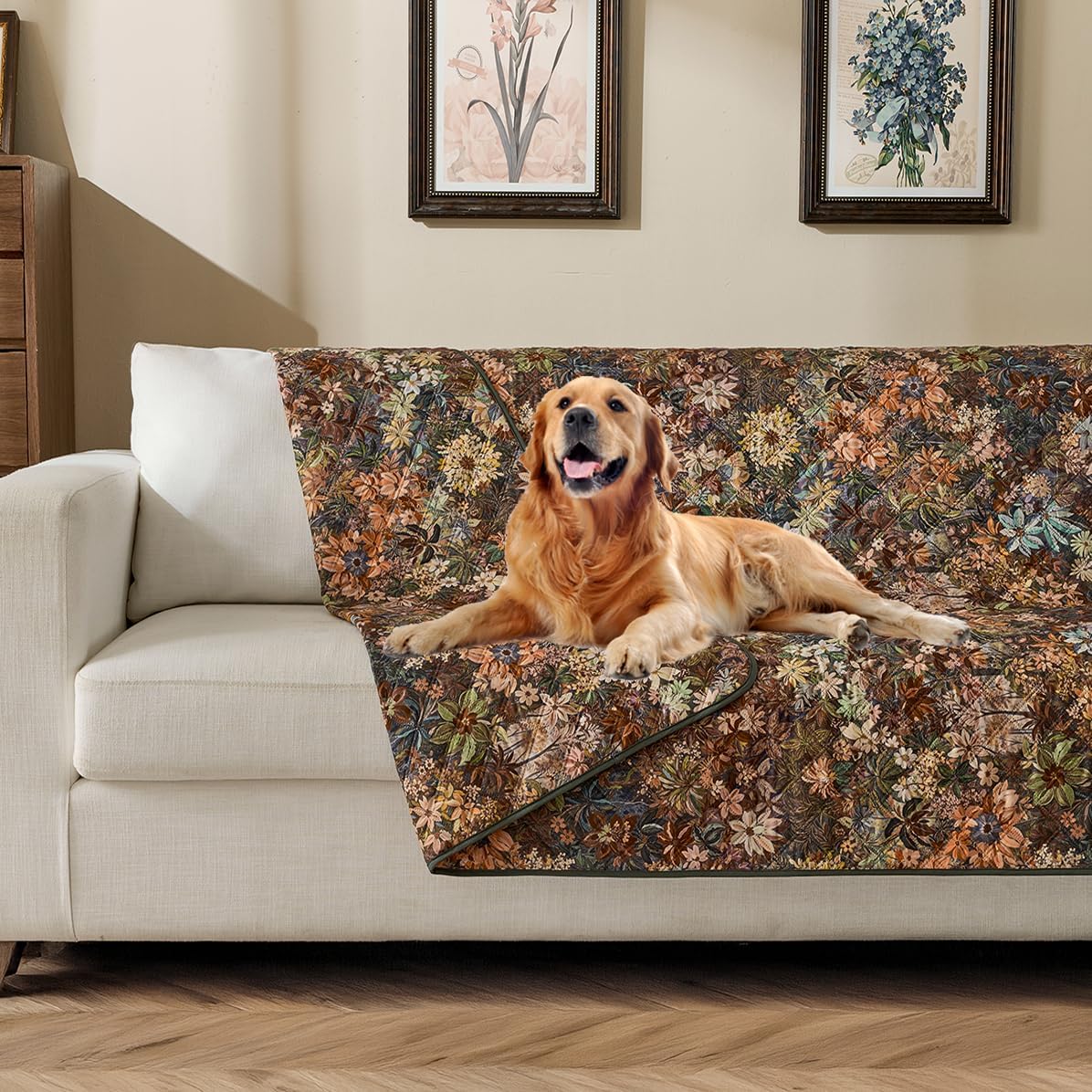 Reversible Dog Bed Cover with Waterproof Lining, Water Resistant Slipcover Furniture Protector and Pet Blanket, Washable Couch Cover for Kids, Dogs, Pets.(Floral/Floral,52"x82")
