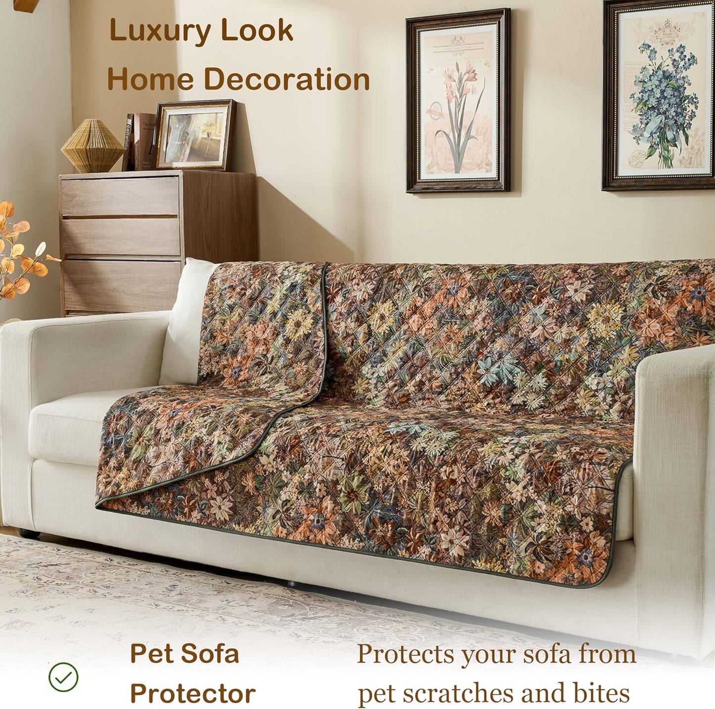 Reversible Dog Bed Cover with Waterproof Lining, Water Resistant Slipcover Furniture Protector and Pet Blanket, Washable Couch Cover for Kids, Dogs, Pets.(Floral/Floral,52"x82")