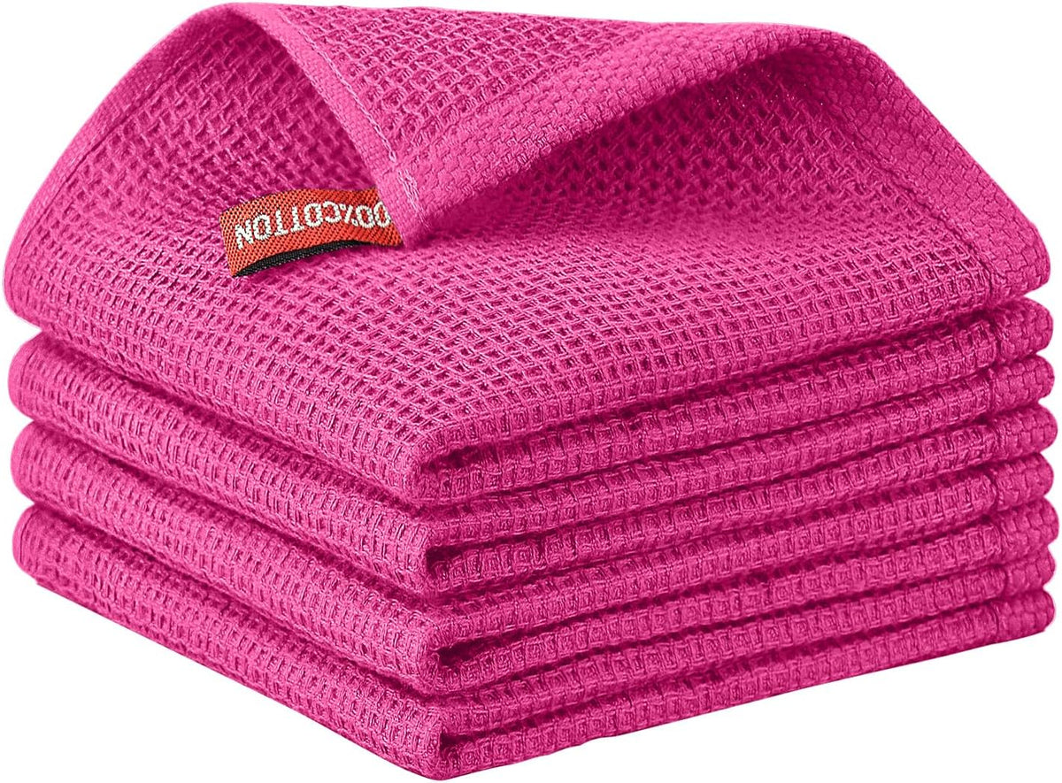 Niallant 4 Pack Pink Cotton Waffle Weave Kitchen Dish Cloths, Soft Absorbent Dish Rags, Quick Drying Cleaning Rags - 12x12 in