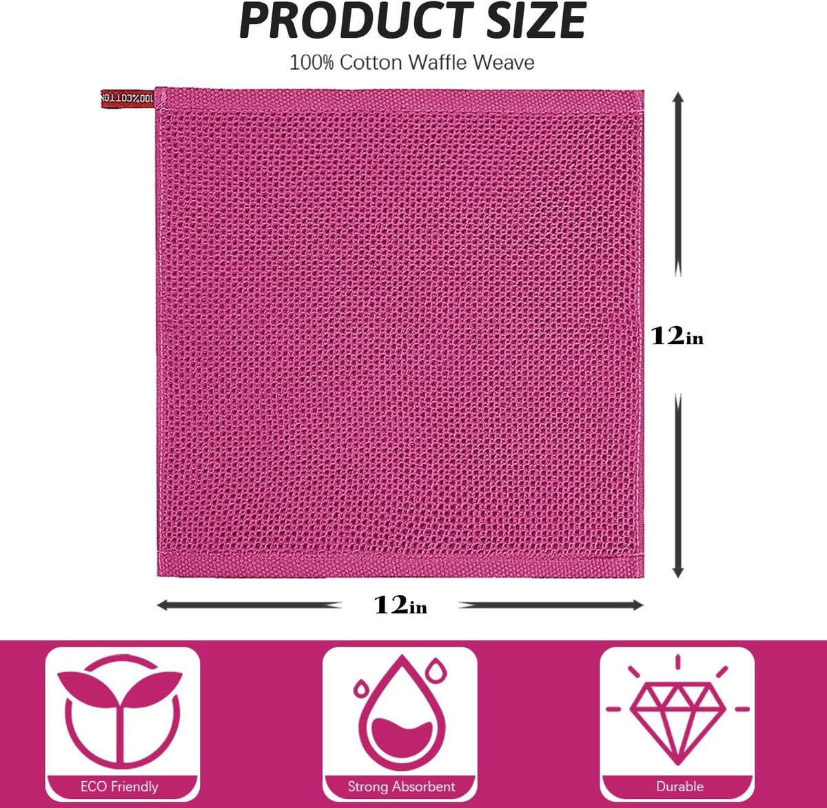 Niallant 4 Pack Pink Cotton Waffle Weave Kitchen Dish Cloths, Soft Absorbent Dish Rags, Quick Drying Cleaning Rags - 12x12 in