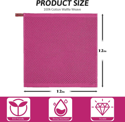 Niallant 4 Pack Pink Cotton Waffle Weave Kitchen Dish Cloths, Soft Absorbent Dish Rags, Quick Drying Cleaning Rags - 12x12 in