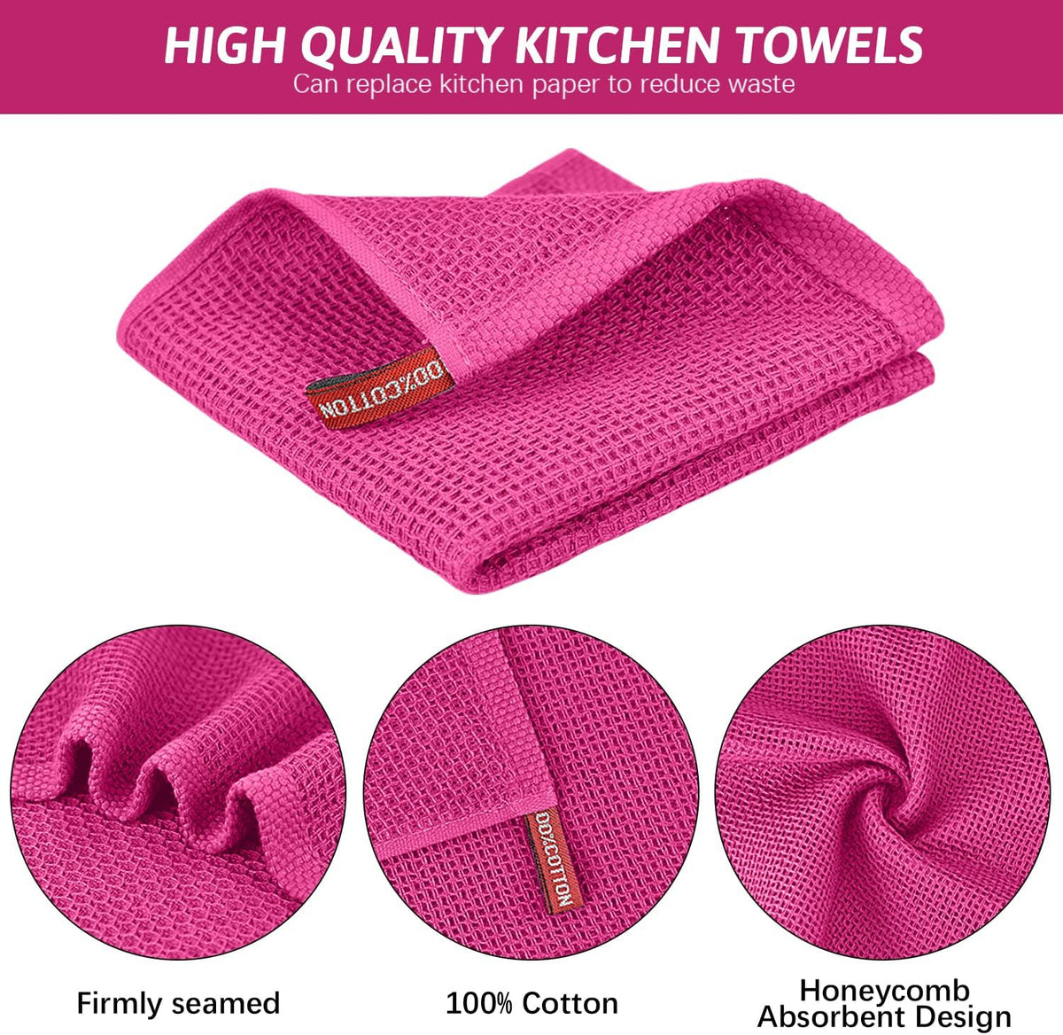 Niallant 4 Pack Pink Cotton Waffle Weave Kitchen Dish Cloths, Soft Absorbent Dish Rags, Quick Drying Cleaning Rags - 12x12 in