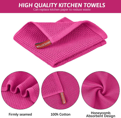 Niallant 4 Pack Pink Cotton Waffle Weave Kitchen Dish Cloths, Soft Absorbent Dish Rags, Quick Drying Cleaning Rags - 12x12 in