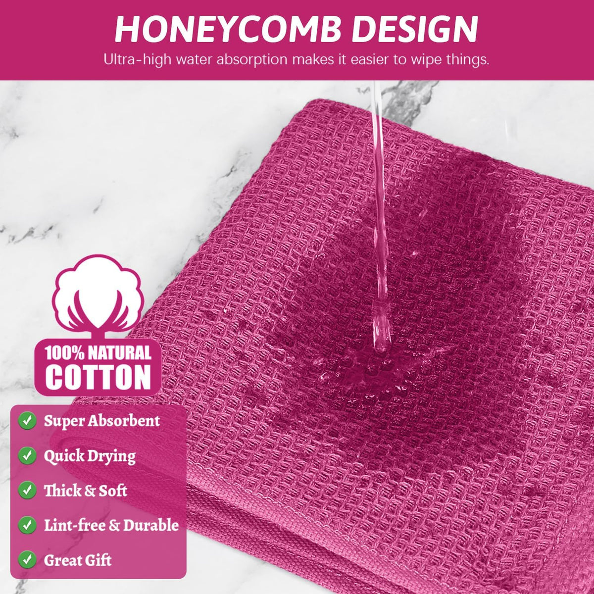 Niallant 4 Pack Pink Cotton Waffle Weave Kitchen Dish Cloths, Soft Absorbent Dish Rags, Quick Drying Cleaning Rags - 12x12 in