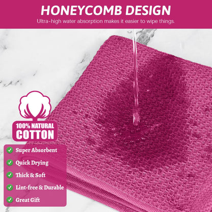 Niallant 4 Pack Pink Cotton Waffle Weave Kitchen Dish Cloths, Soft Absorbent Dish Rags, Quick Drying Cleaning Rags - 12x12 in