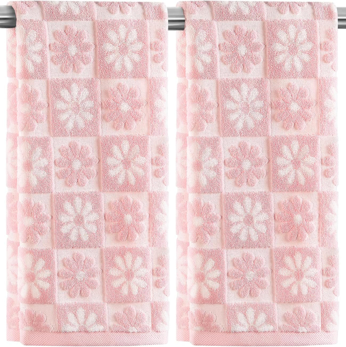 Hand Towels Pink Daisy Checkered Cute for Bathroom Bath Kitchen