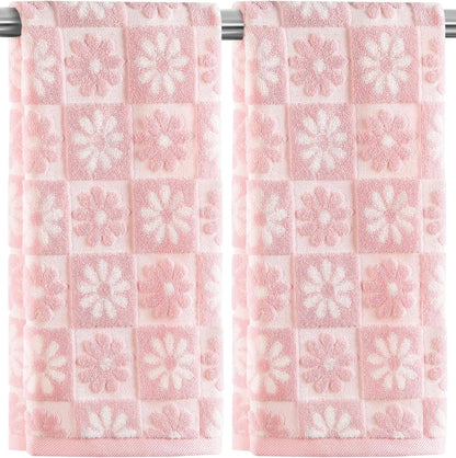 Hand Towels Pink Daisy Checkered Cute for Bathroom Bath Kitchen