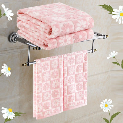 Hand Towels Pink Daisy Checkered Cute for Bathroom Bath Kitchen