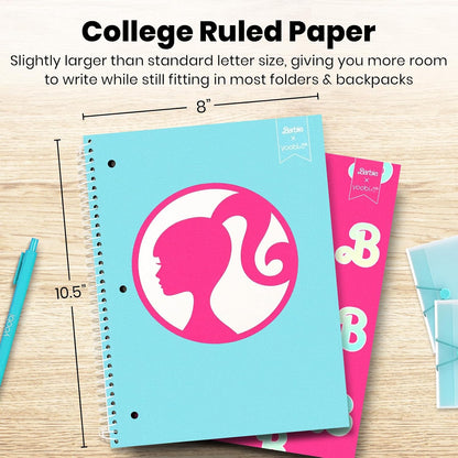 x Barbie College Ruled Spiral Notebooks, 3-Pack, 100 Sheets