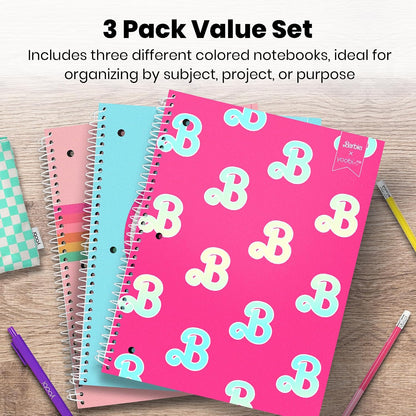 x Barbie College Ruled Spiral Notebooks, 3-Pack, 100 Sheets