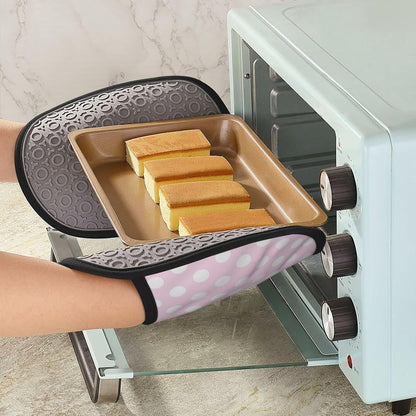 Light Pink Polka Dot Print A Pot Holders for Kitchen 1 PC - Heat Resistant Oven Mitts Hot Pads with Pocket, Silicone Pot Holders with Hanging Loop, Non Slip Potholders for Kitchen Baking Cooking