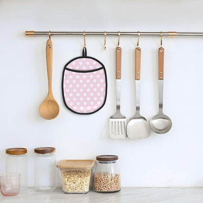 Light Pink Polka Dot Print A Pot Holders for Kitchen 1 PC - Heat Resistant Oven Mitts Hot Pads with Pocket, Silicone Pot Holders with Hanging Loop, Non Slip Potholders for Kitchen Baking Cooking
