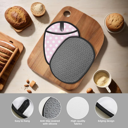 Light Pink Polka Dot Print A Pot Holders for Kitchen 1 PC - Heat Resistant Oven Mitts Hot Pads with Pocket, Silicone Pot Holders with Hanging Loop, Non Slip Potholders for Kitchen Baking Cooking