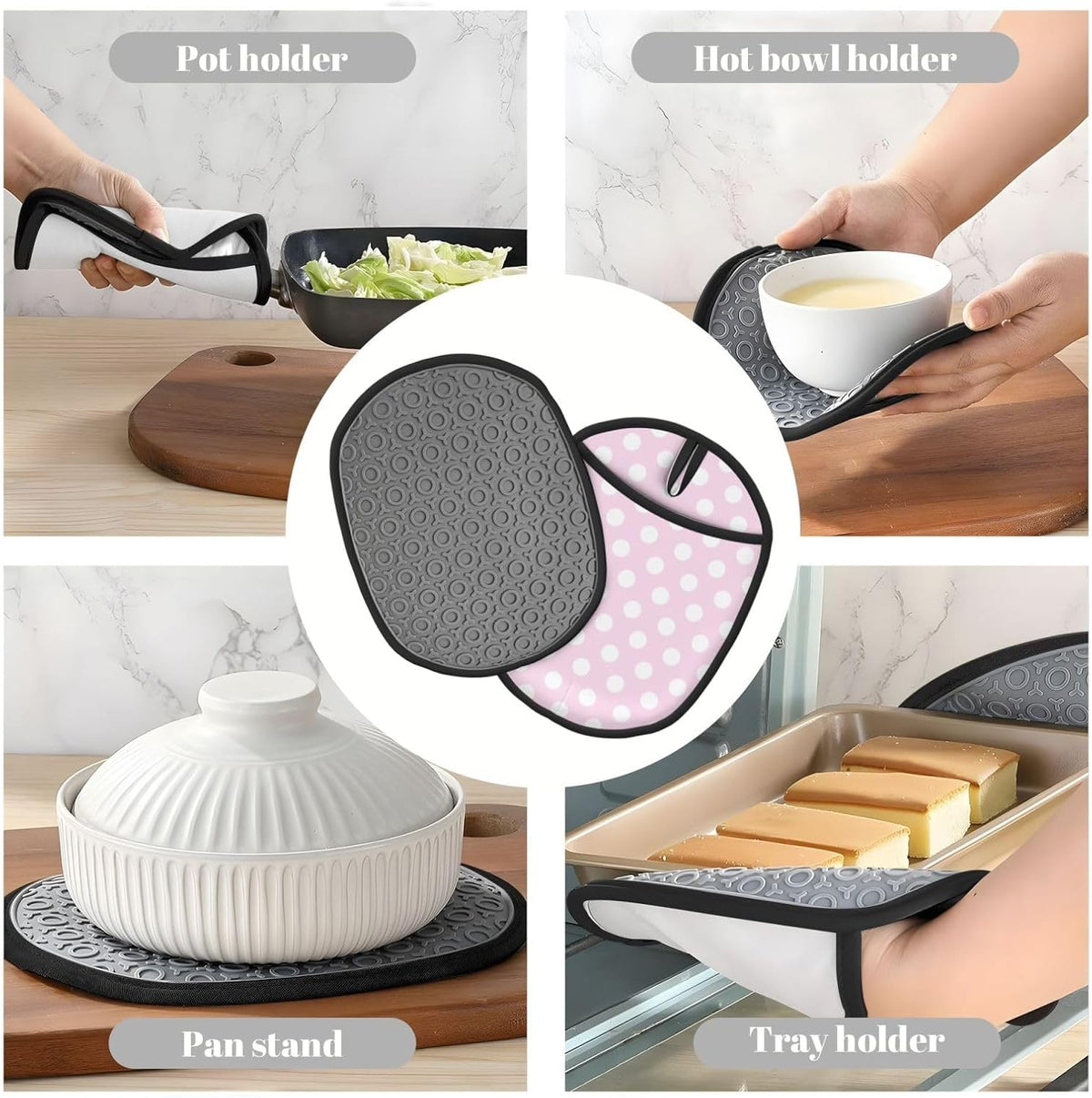 Light Pink Polka Dot Print A Pot Holders for Kitchen 1 PC - Heat Resistant Oven Mitts Hot Pads with Pocket, Silicone Pot Holders with Hanging Loop, Non Slip Potholders for Kitchen Baking Cooking