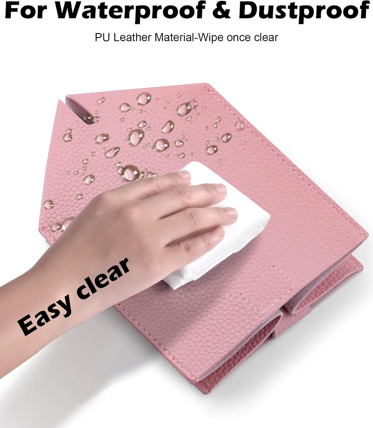 Tissue Box Cover for PU Leather, Modern Simple Solid Color Holder Square Tissue Bag, Ideal for Bathrooms,Office,Car,Nightstand,Outdoor Tent,Dining Table,5"X5"X5", Double Pink