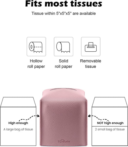 Tissue Box Cover for PU Leather, Modern Simple Solid Color Holder Square Tissue Bag, Ideal for Bathrooms,Office,Car,Nightstand,Outdoor Tent,Dining Table,5"X5"X5", Double Pink