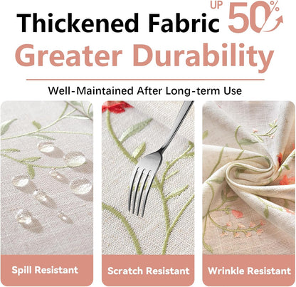 Pink Florals Embroidery Rectangle Tablecloth with Tassel 55"×75"