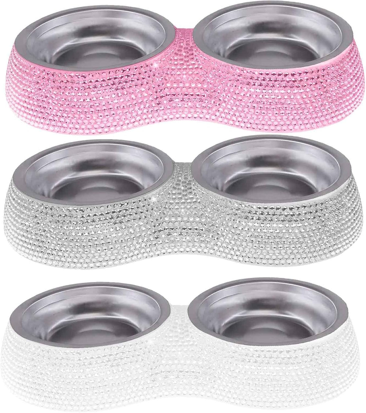 Small Cat Bowls Pink, 320ML Handmade Bling Rhinestones Stainless Steel Pet Bowls Removable Double Food Water Feeder for Puppy Cats Dogs