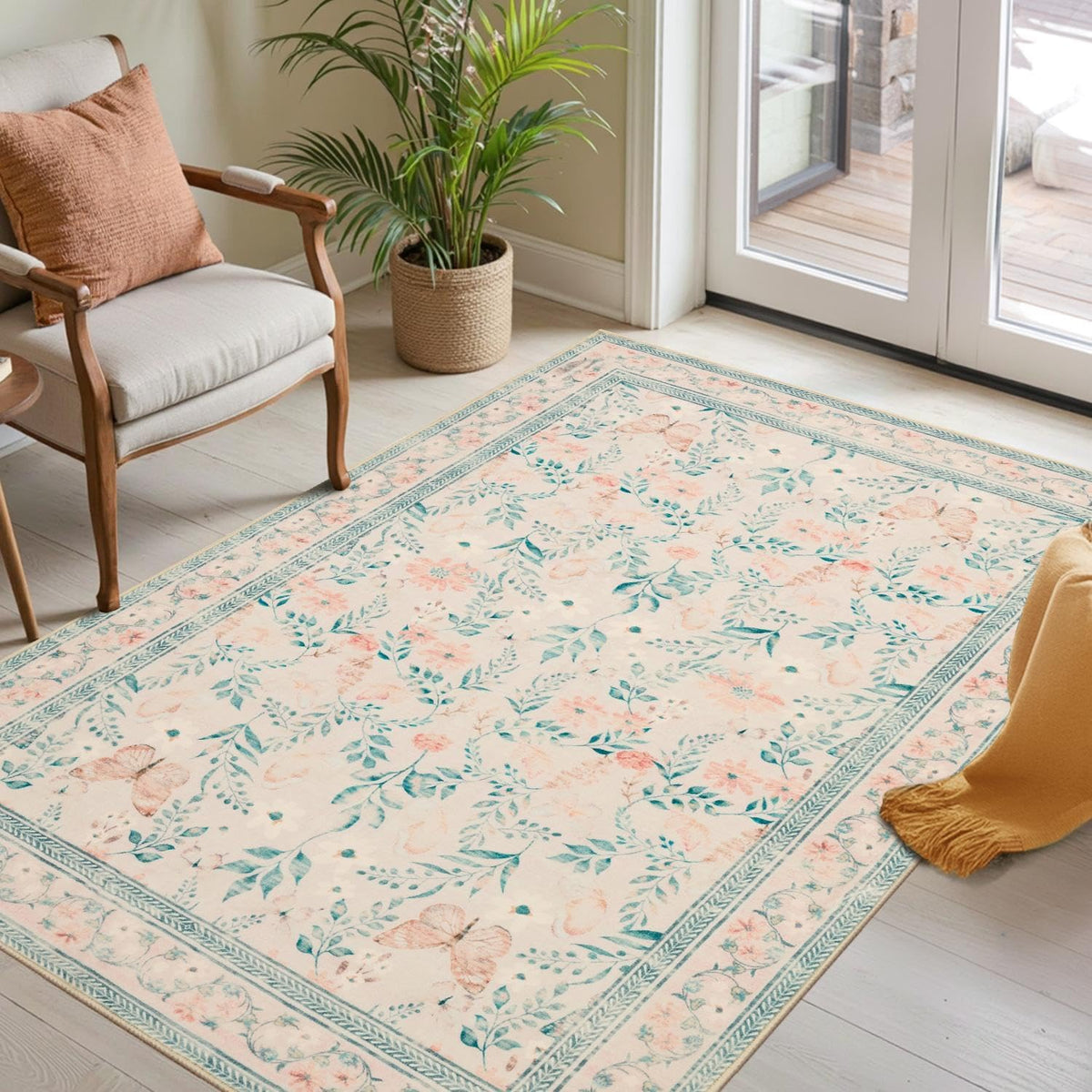 3x5 Entryway Rug,Pink Washable Area Rug