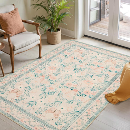 3x5 Entryway Rug,Pink Washable Area Rug