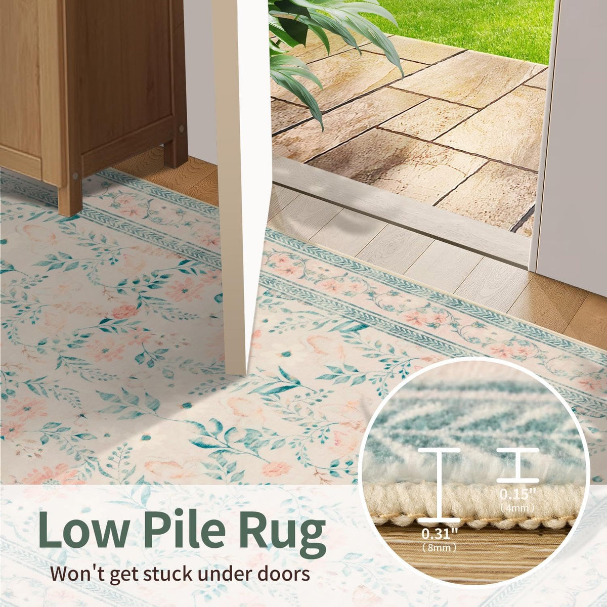 3x5 Entryway Rug,Pink Washable Area Rug