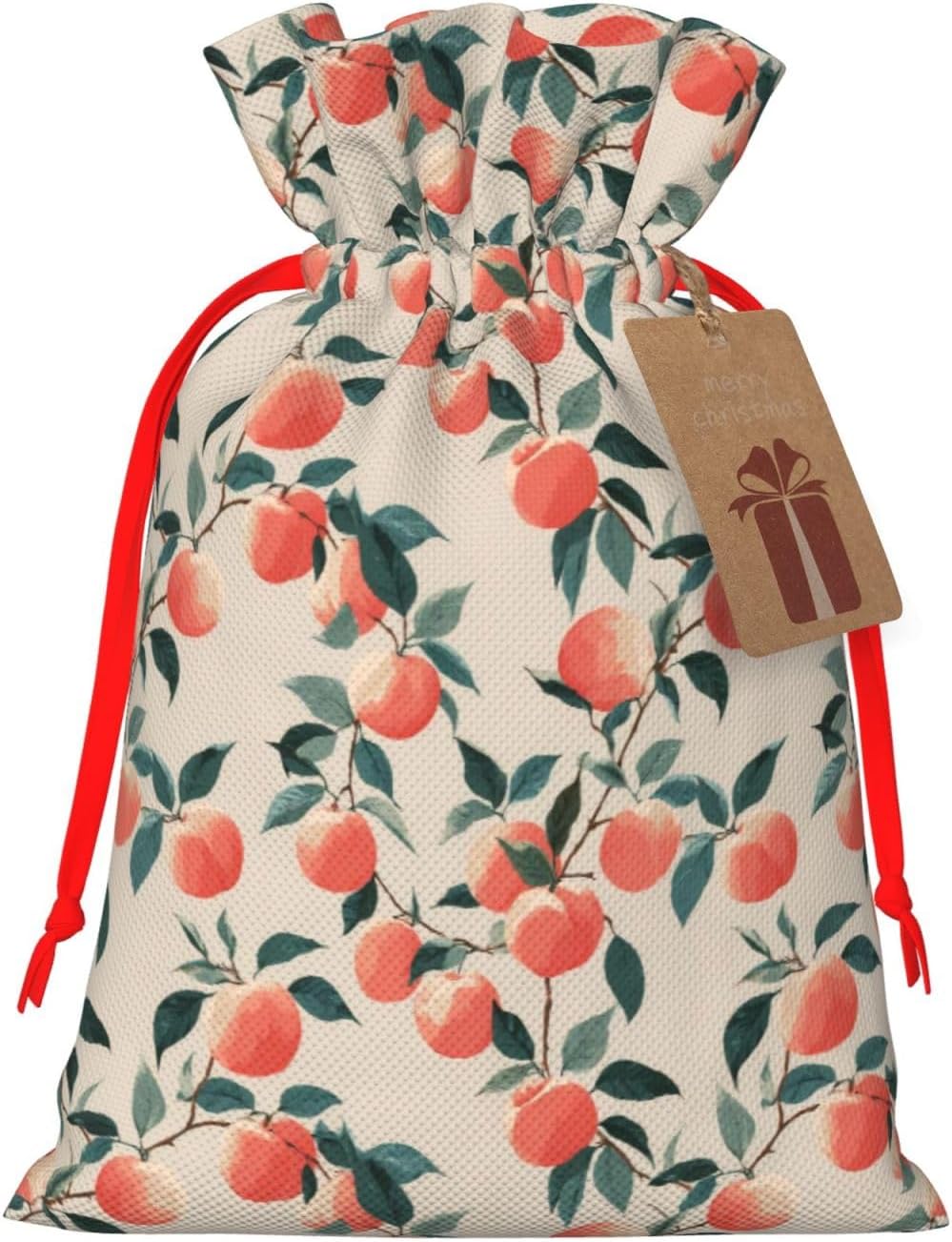 Fruits Peach (3) Print Christmas Drawstring Gift Bags, Reusable Candy Treat Bags For Holiday Birthday Party
