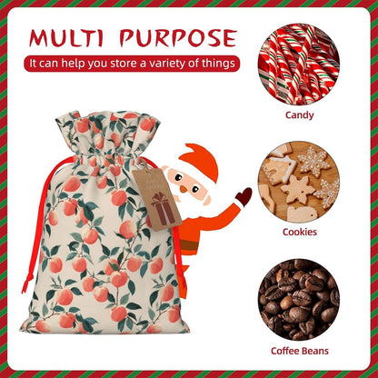 Fruits Peach (3) Print Christmas Drawstring Gift Bags, Reusable Candy Treat Bags For Holiday Birthday Party