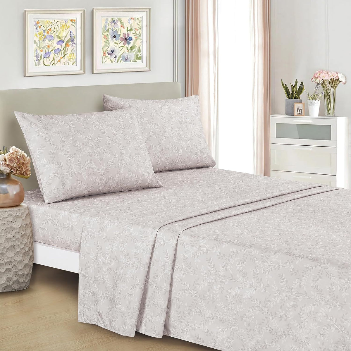 Floral King Comforter with Sheets Set - 7-Piece Pink Bed in a Bag Set