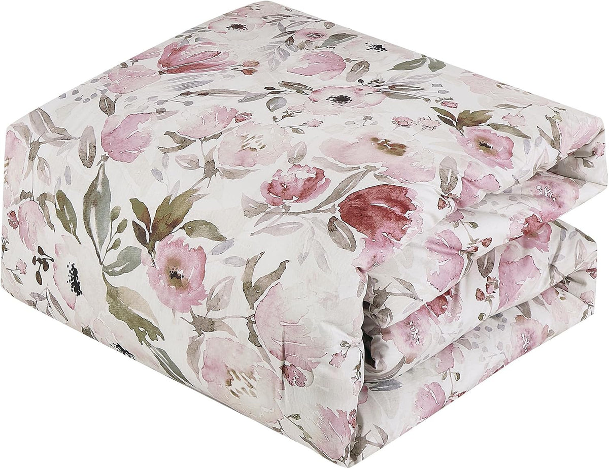 Floral King Comforter with Sheets Set - 7-Piece Pink Bed in a Bag Set