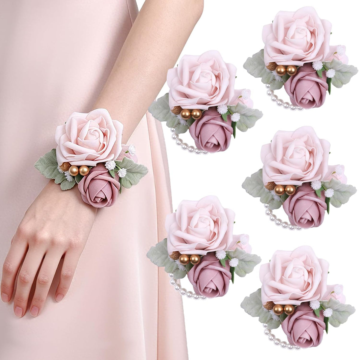 6Pcs Dusty Pink Faux Foam Rose Corsages for Women Wedding 6Pcs