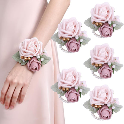 6Pcs Dusty Pink Faux Foam Rose Corsages for Women Wedding 6Pcs