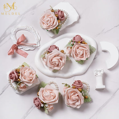 6Pcs Dusty Pink Faux Foam Rose Corsages for Women Wedding 6Pcs