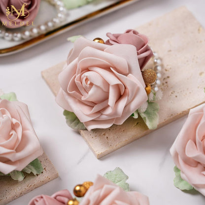6Pcs Dusty Pink Faux Foam Rose Corsages for Women Wedding 6Pcs