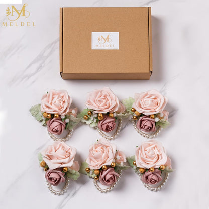 6Pcs Dusty Pink Faux Foam Rose Corsages for Women Wedding 6Pcs