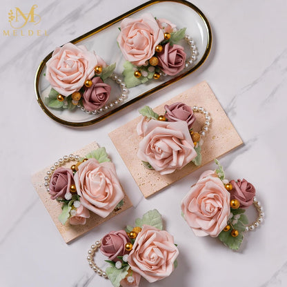 6Pcs Dusty Pink Faux Foam Rose Corsages for Women Wedding 6Pcs