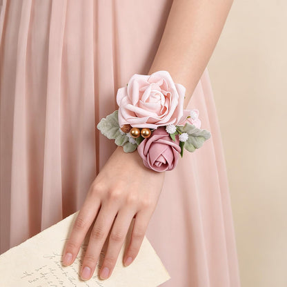 6Pcs Dusty Pink Faux Foam Rose Corsages for Women Wedding 6Pcs