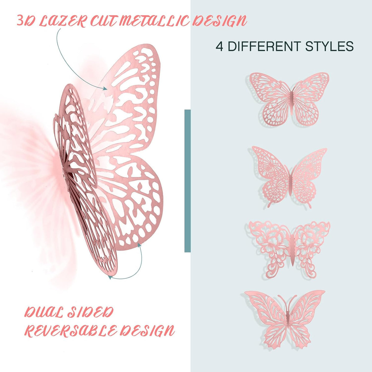 3D Pink Butterfly Wall Decor 3 Sizes 4 Styles Butterfly Party Decorations