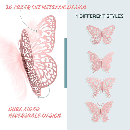 3D Pink Butterfly Wall Decor 3 Sizes 4 Styles Butterfly Party Decorations